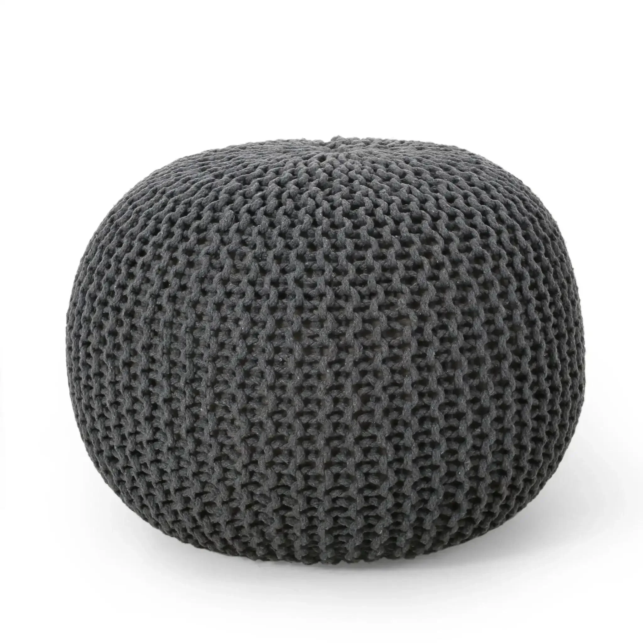 Comfortable Bordeaux Knitted Cotton Round Pouf - Versatile Ottoman and Floor Cushion Solid