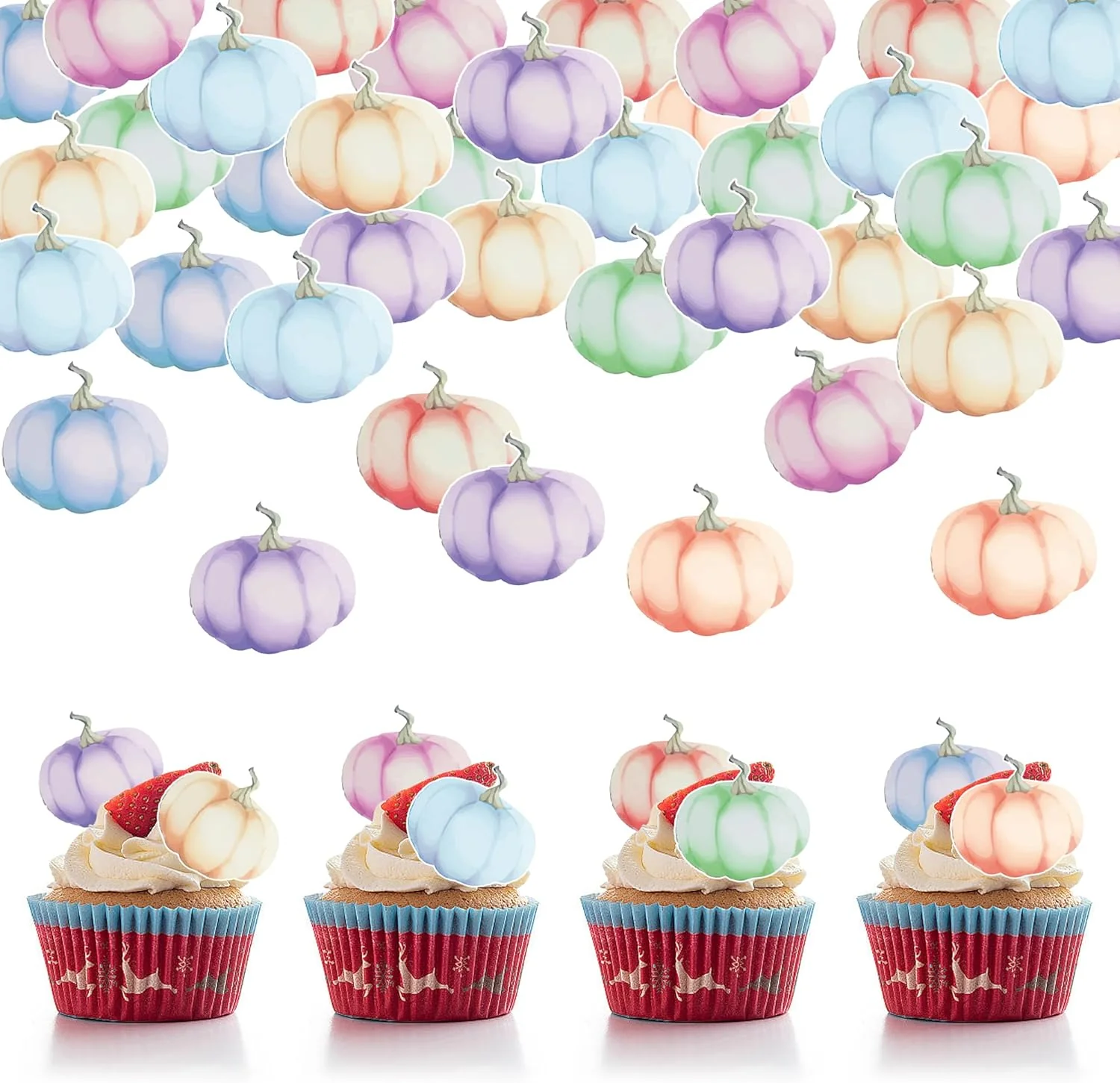 Verified 40Pcs Edible Pumpkin Cupcake Toppers Autumn Thanksgiving Theme Party Wafer Paper Color Pumpkin Cupcake Toppers Baby Gender Reveal Party Supplies Easy-to-Use