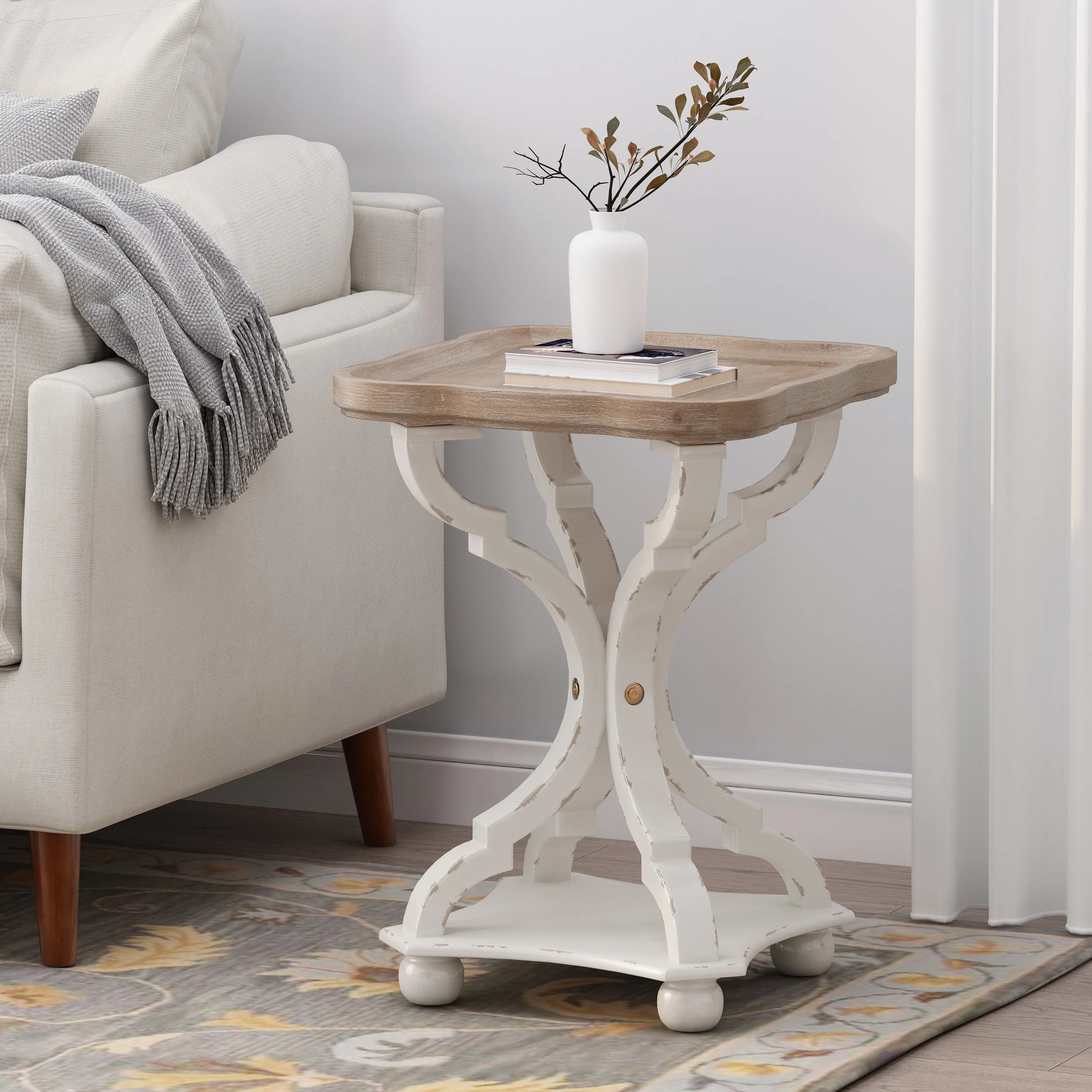 Traditional Accent Table with Hourglass Base and French Country Design Official