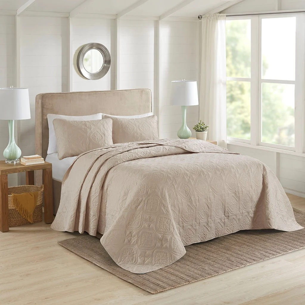 Authentic 3 Piece Reversible Bedspread Set Khaki Full Queen Expertly Made