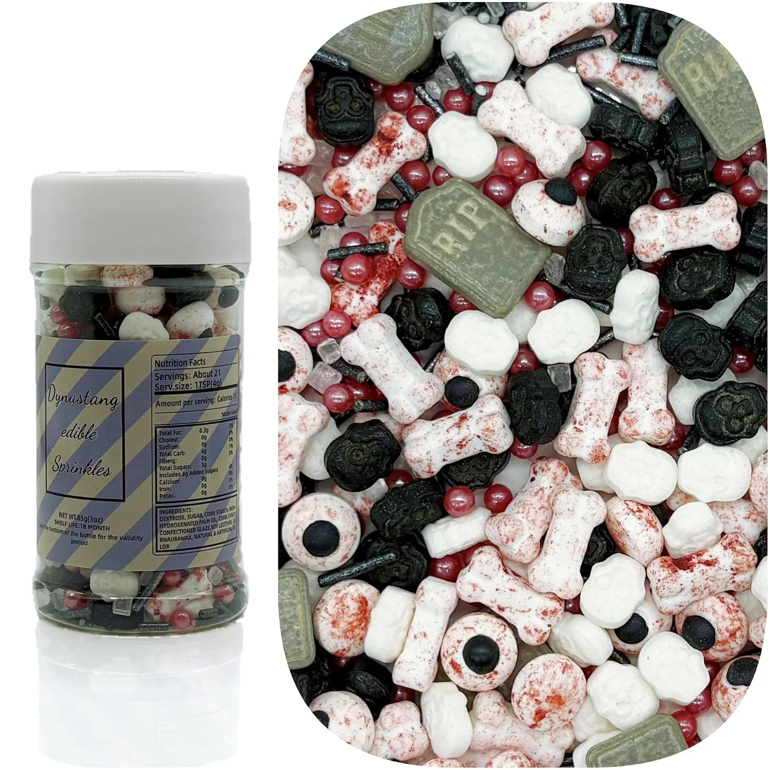 Convenient Dynastang Gravestones amp Skulls amp Bones Sprinkles Halloween Edible Eyes Cake Decoration Cupcake Toppers Cookie Decorating for Cakes Cupcakes Desserts Toppings 3OZ Elite