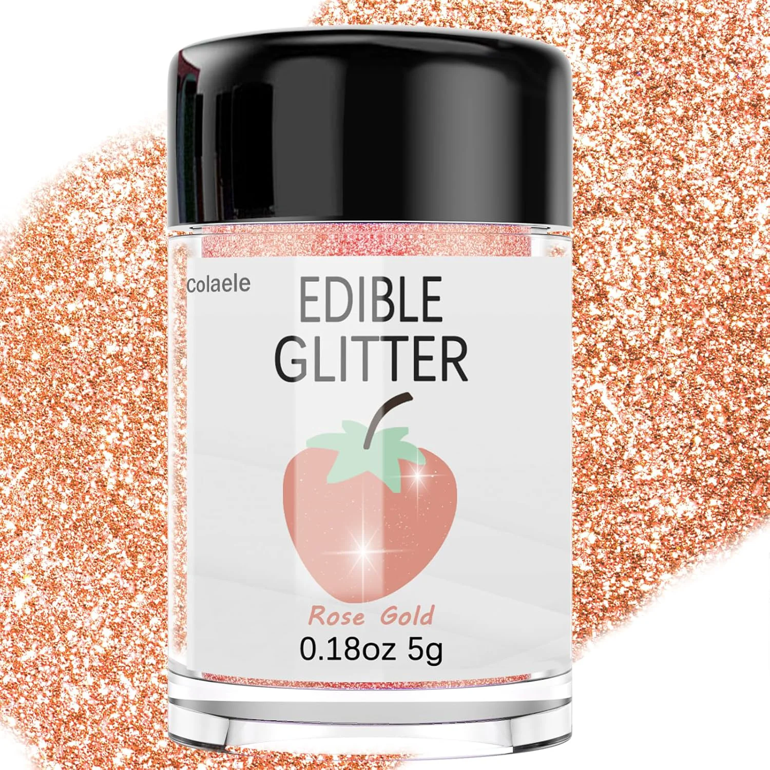 Premium Rose Gold Edible Glitter for Cakes Drinks - Colaele 5 grams Food Grade Luster Dust Glimmer Powder Metallic Fancy Food Decorating Sprinkle Brew Soft