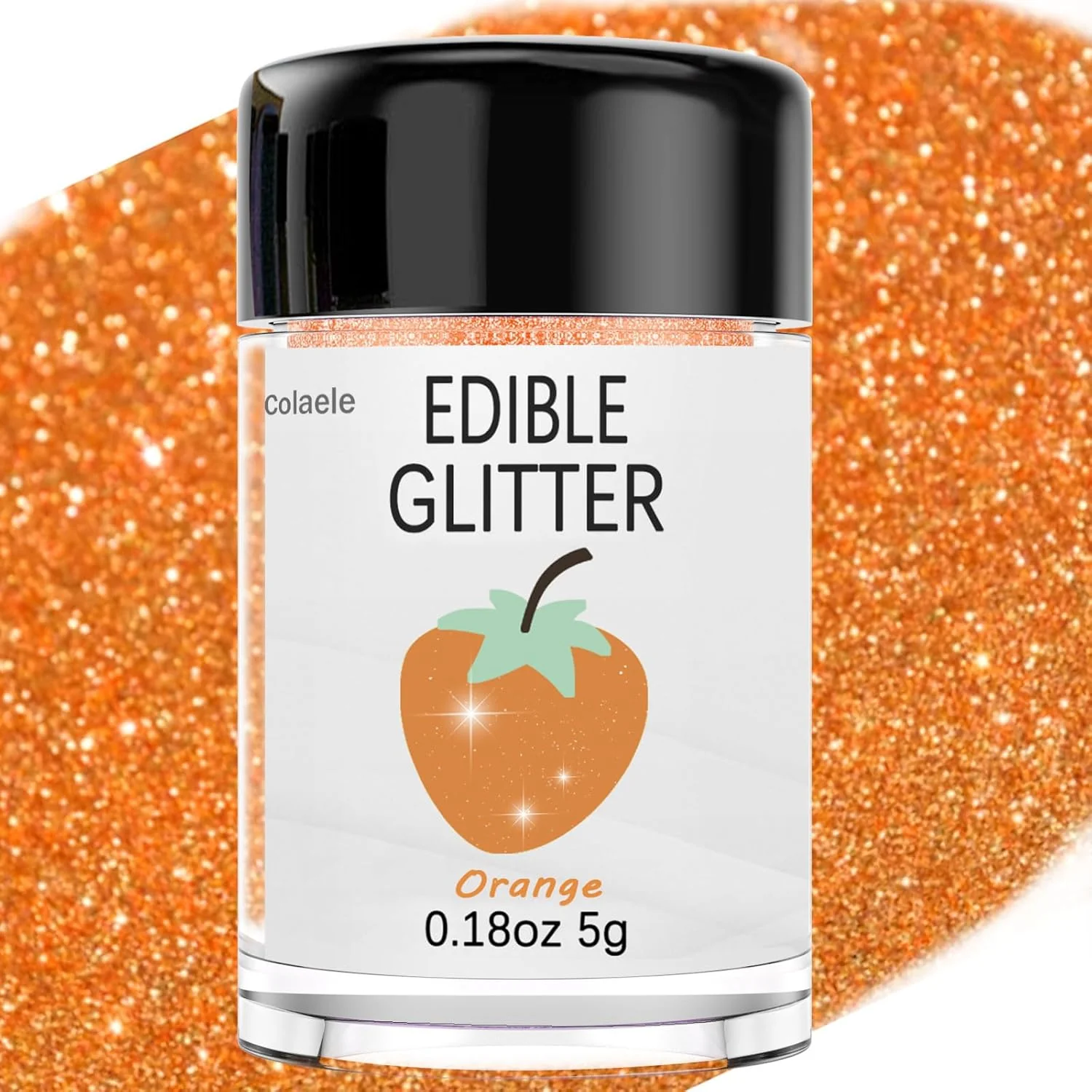 Sustainable Orange Edible Glitter Glimmer Powder for Cakes Drinks - Colaele 5 grams Food Grade Luster Dust Metallic Food Decorating Sprinkle Disco Brew Dust for Optimized