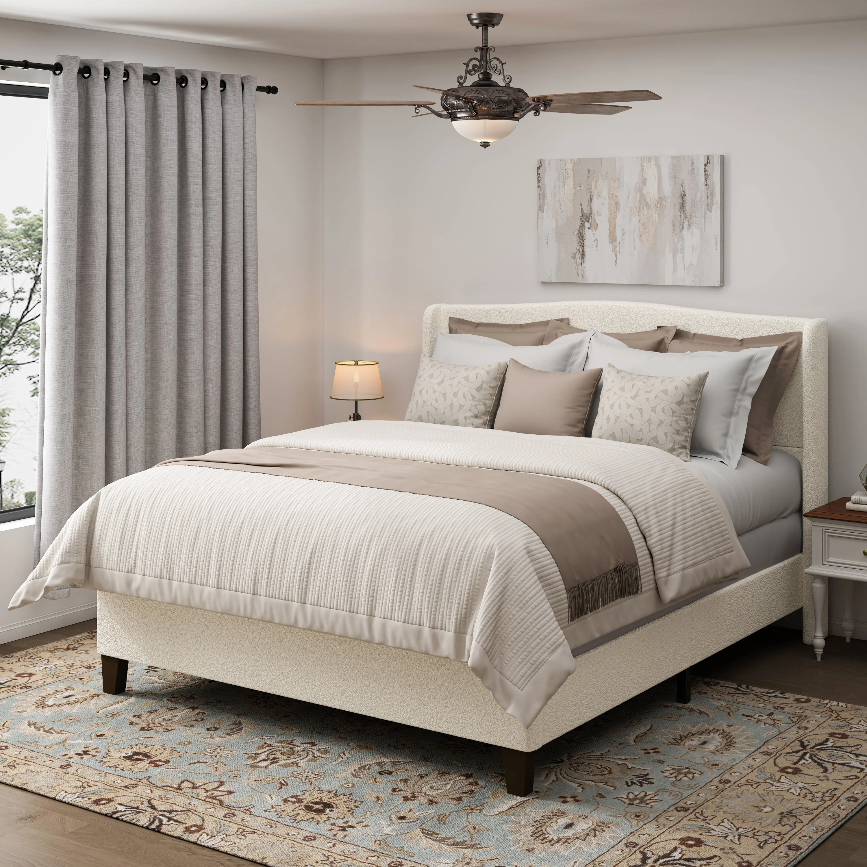 Clean King Size Bed Frame with Upholstered Teddy Velvet Headboard Verified