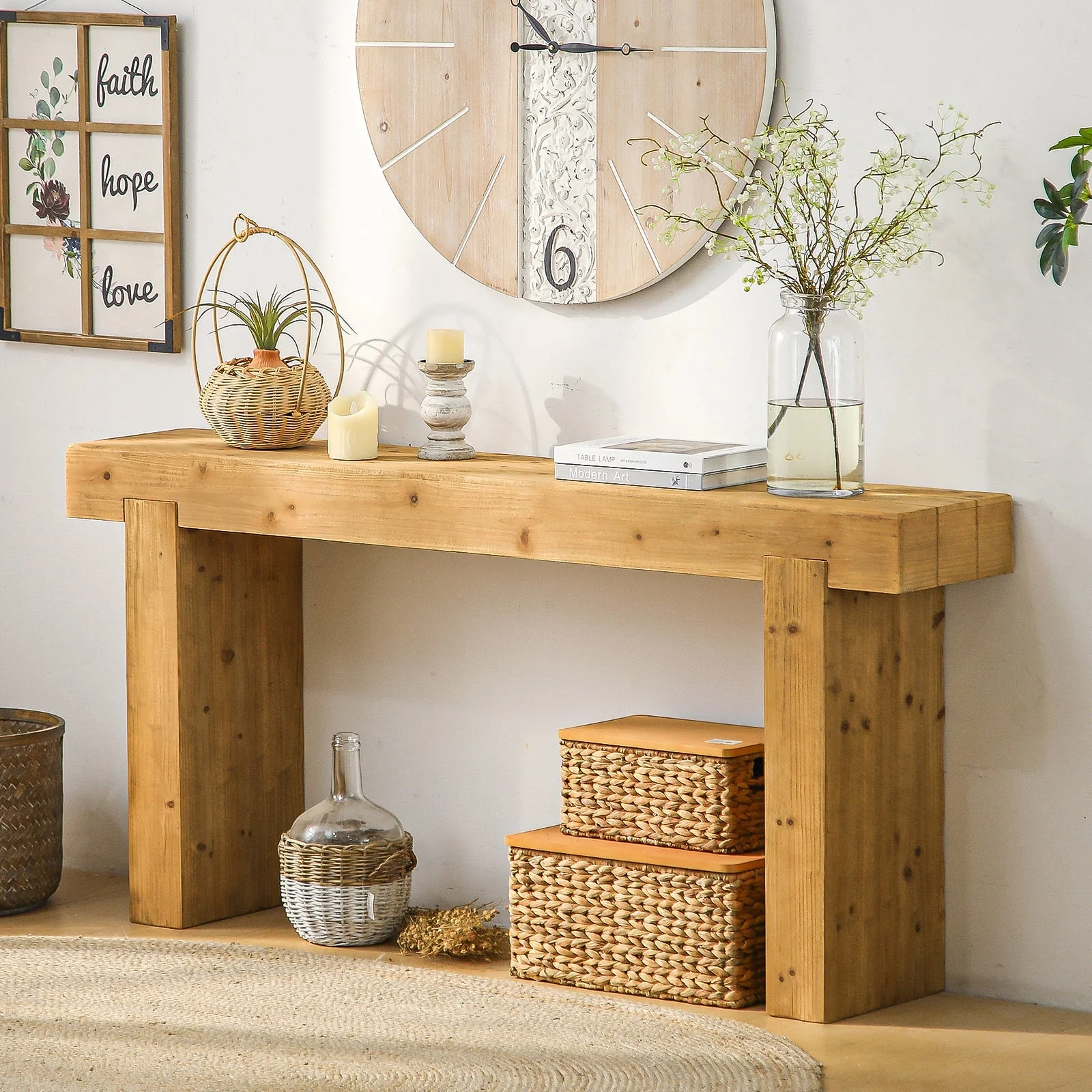 Reusable 63 Solid Wood Console Table – Rustic Farmhouse Sofa Table Practical