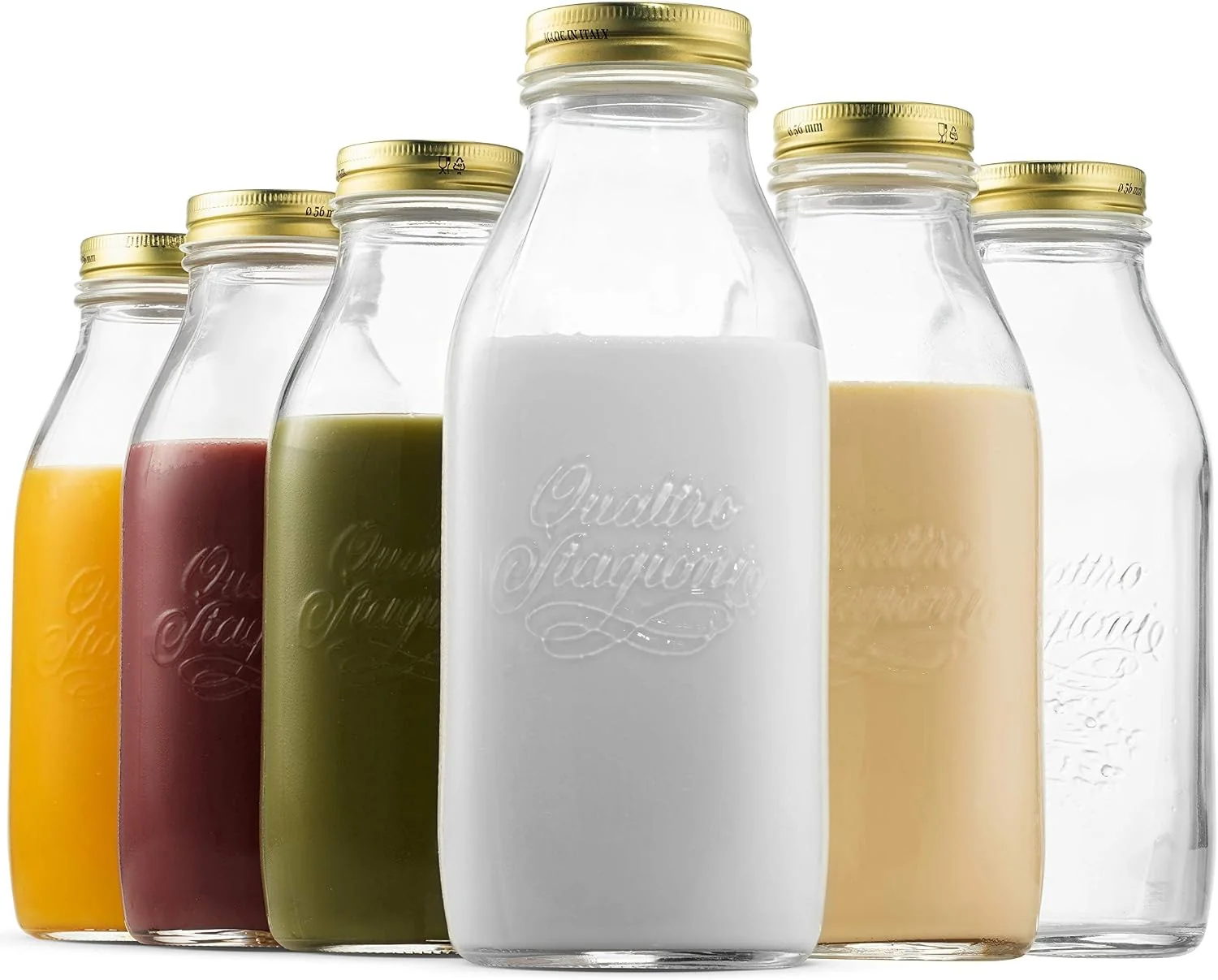 Classic Bormioli Rocco Quattro Stagioni Glass Milk Bottle 33.75 Ounce 1 Liter with Airtight Lid Great For Kombucha Brewing Bottle Beer Homemade Juicing Smoothies Beverages Durable Construction. 6 Pack Trendy