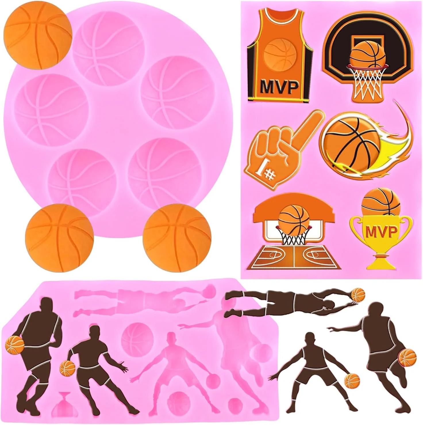Lightweight Mujiang Basketball Silicone Molds Sports Fondant Mold For Cake Decorating Cupcake Topper Candy Chocolate Resin Sugar Gum Paste Set Of 3 High-Grade