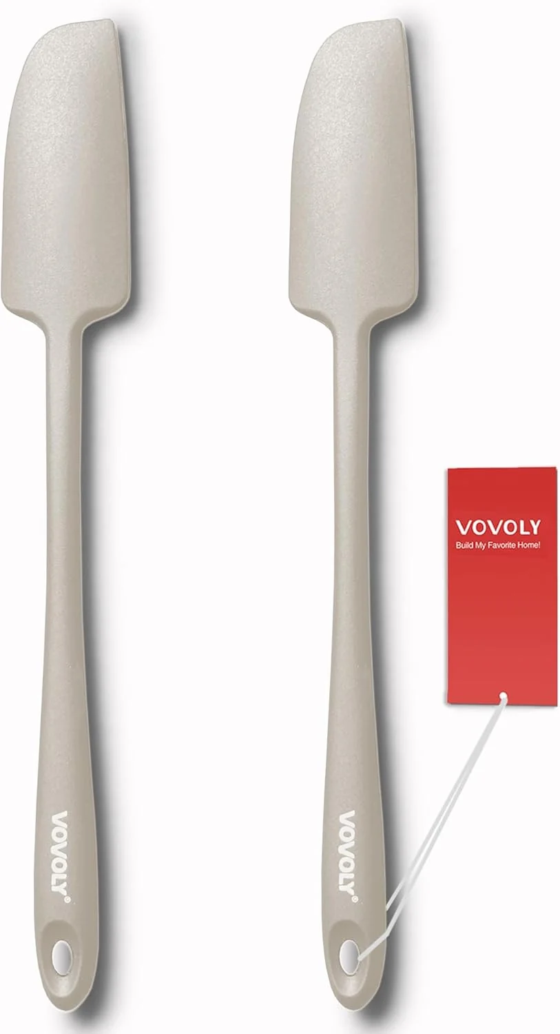 Carefully Designed 2-Pack Vovoly Silicone Jar Spatulas Small Seamless Design Rubber Scraper with Stainless Steel Core Heat Resistant and Non-Stick Mini Spatula for Jars and Blenders BPA 11 IN Khaki Specialty
