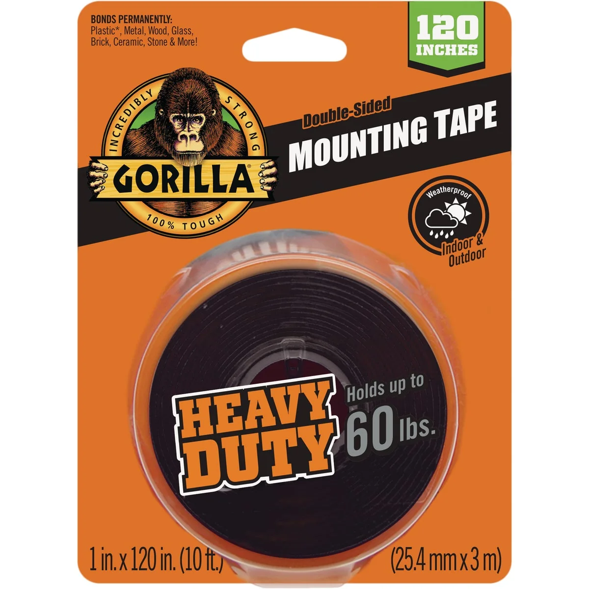 Genuine Gorilla 1 In. x 120 In. Black Heavy Duty Double-Sided Mounting Tape 60 Lb. Capacity High-Grade