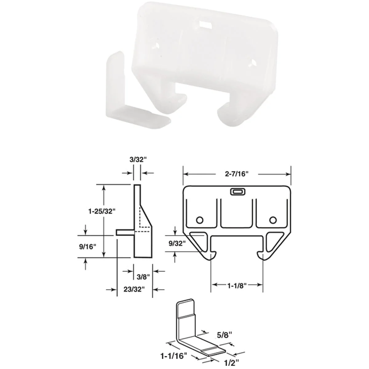 Eco-Friendly Prime-Line Polyethylene White Track Guide for 9 32 In. X 1-1 8 In. Track 2 Count Excellent