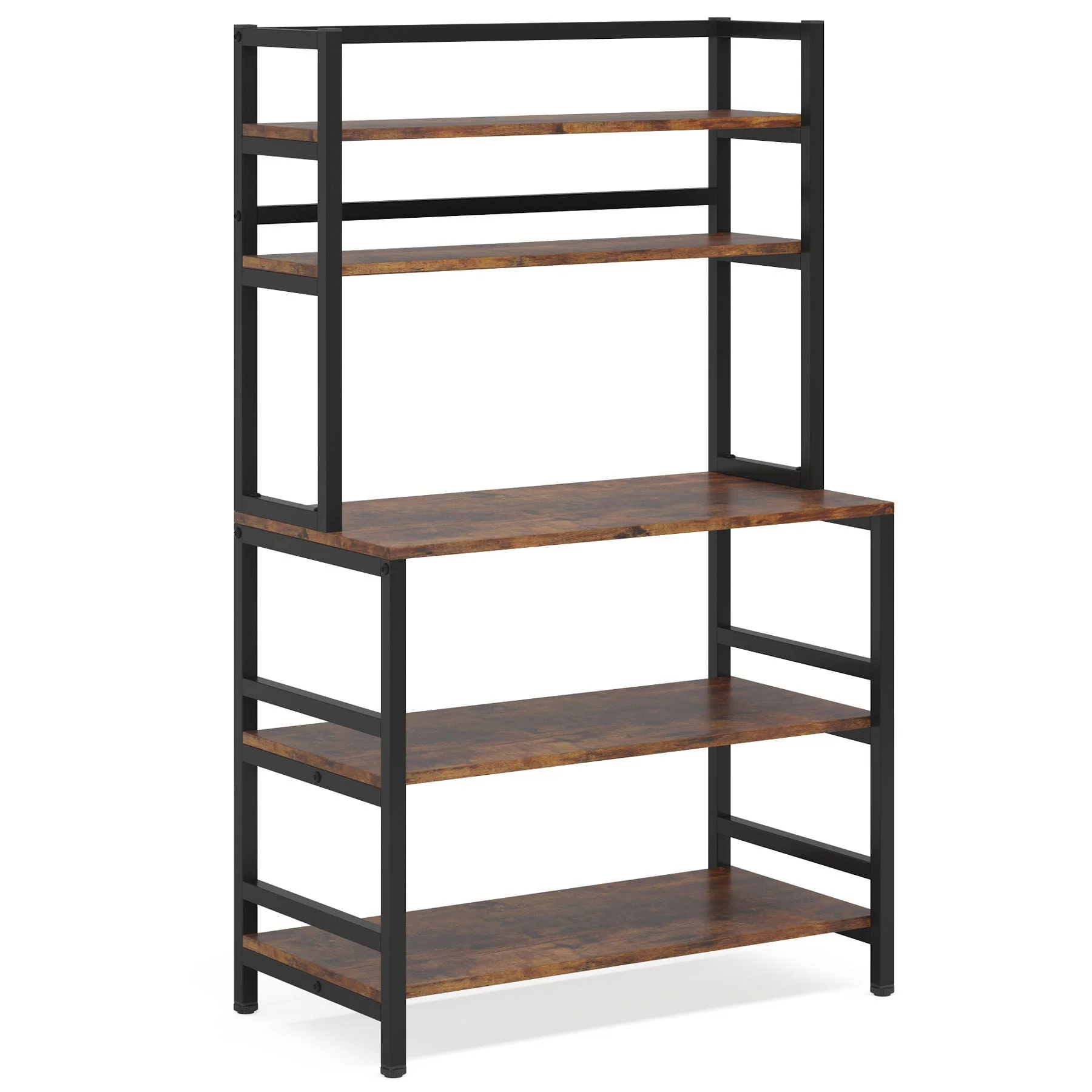 Advanced 5 Tier Kitchen Bakers Rack With Hutch Microwave Stand standing Storage Organizer For Countertop - Black Selected