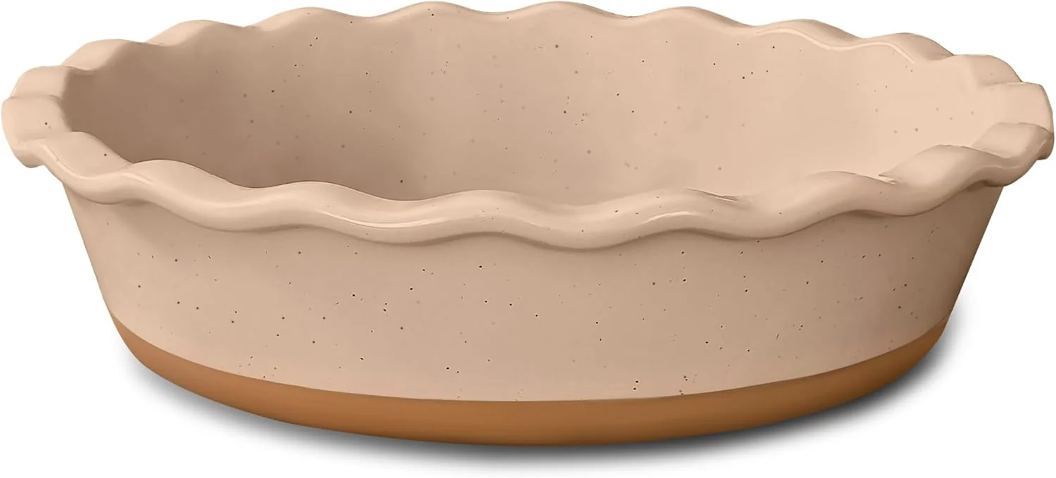 Unique Mora Modern Farmhouse Style Ceramic Pie Pan - Deep and Fluted Dish - 9 Inch - Baking Pies Apple Quiche Pot Pies Tart Safe