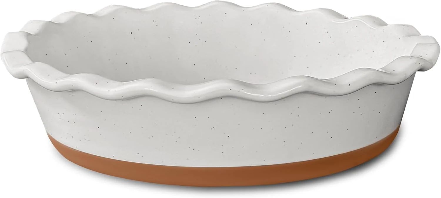 Proven Mora Ceramic Deep Fluted Pie Dish for Baking - 9 inch Porcelain Pie Plate for Apple Quiche Pot Pies Tart etc. - Modern Farmhouse Style Minimalist