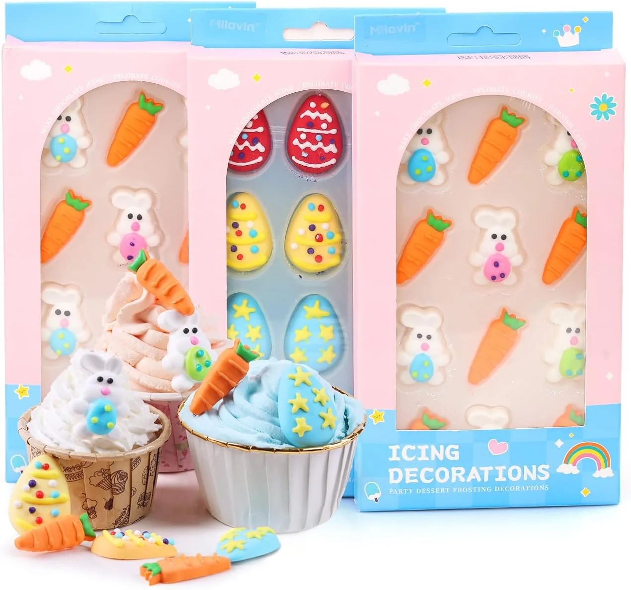 Fast Edible Easter Cake Decorations for Cake Decorating Carrot Cake Decorations Bunny Cupcake Toppers for Easter Theme Cake Macarons Cookies Waffles Smooth