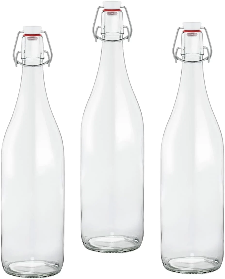 Fast Le Parfait French Glass Swing Top Bottles 1L 32oz Pack of 3 – Airtight Leakproof Bottles for Kombucha Kefir Sparkling Beverages Water amp Fermentation Responsible