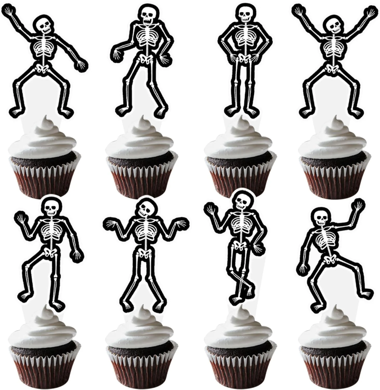Solid Dancing Skeleton Halloween Cupcake Toppers 48PCS Black Skull Party Cake Decorations Skeleton Cupcake Picks Halloween Birthday Party Decorations for Carefully Designed