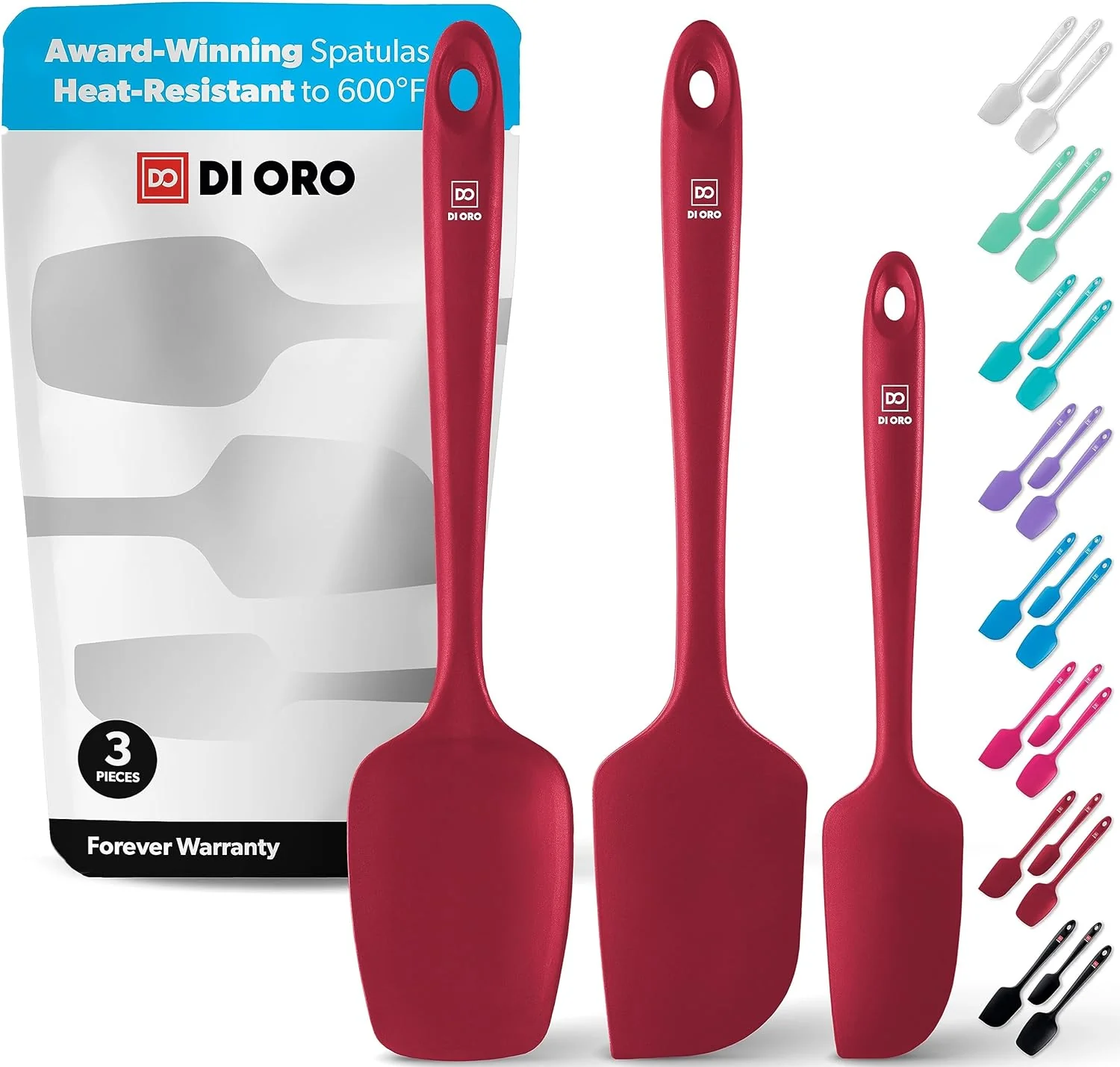 Durable di Oro Living Silicone Spatula Set - 3-piece 600F Heat-Resistant Baking Spoon Spatulas - Ergonomic Easy-to-Clean Seamless One-Piece Design Fine