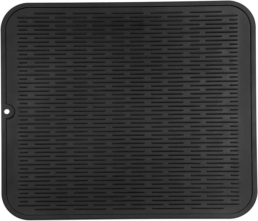 Practical MicoYang Silicone Dish Drying Mat for Multiple Usage Easy clean Eco-friendly Heat-resistant Silicone Mat for Kitchen Counter or Sink Refrigerator or Drawer Liner Black XL 18 inches x 16 inches Soft