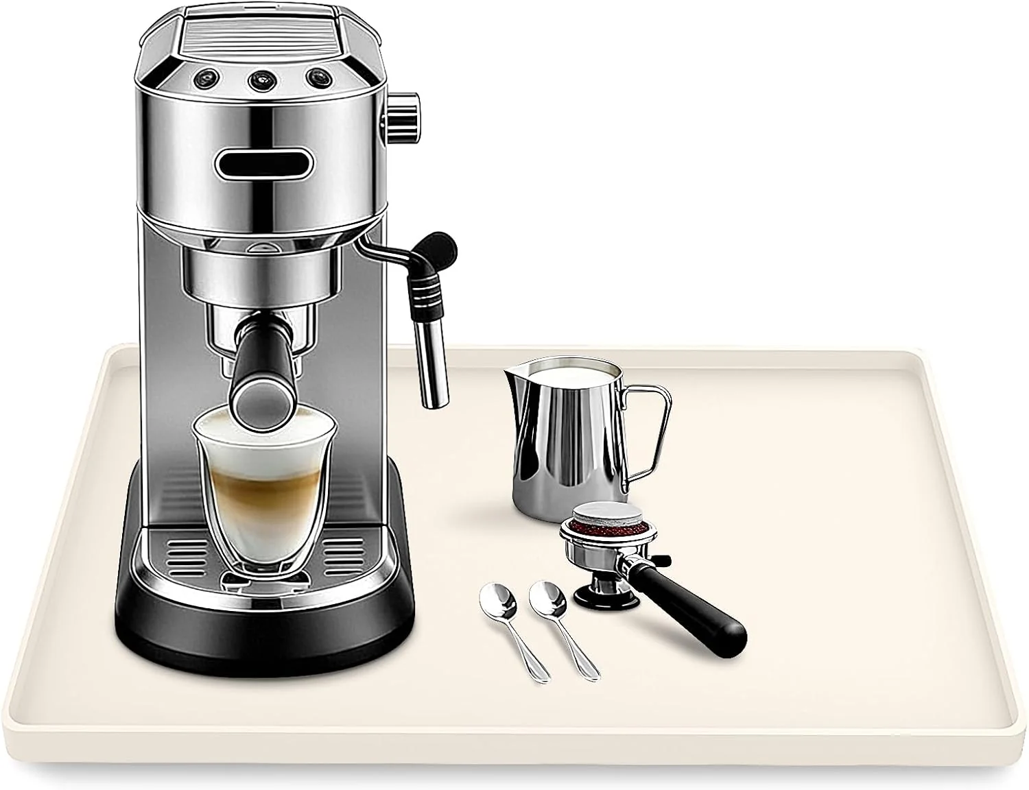 Sophisticated Silicone Coffee Maker Mat with Lip for Countertops 15.7''x11.8''Cream White Premium Material