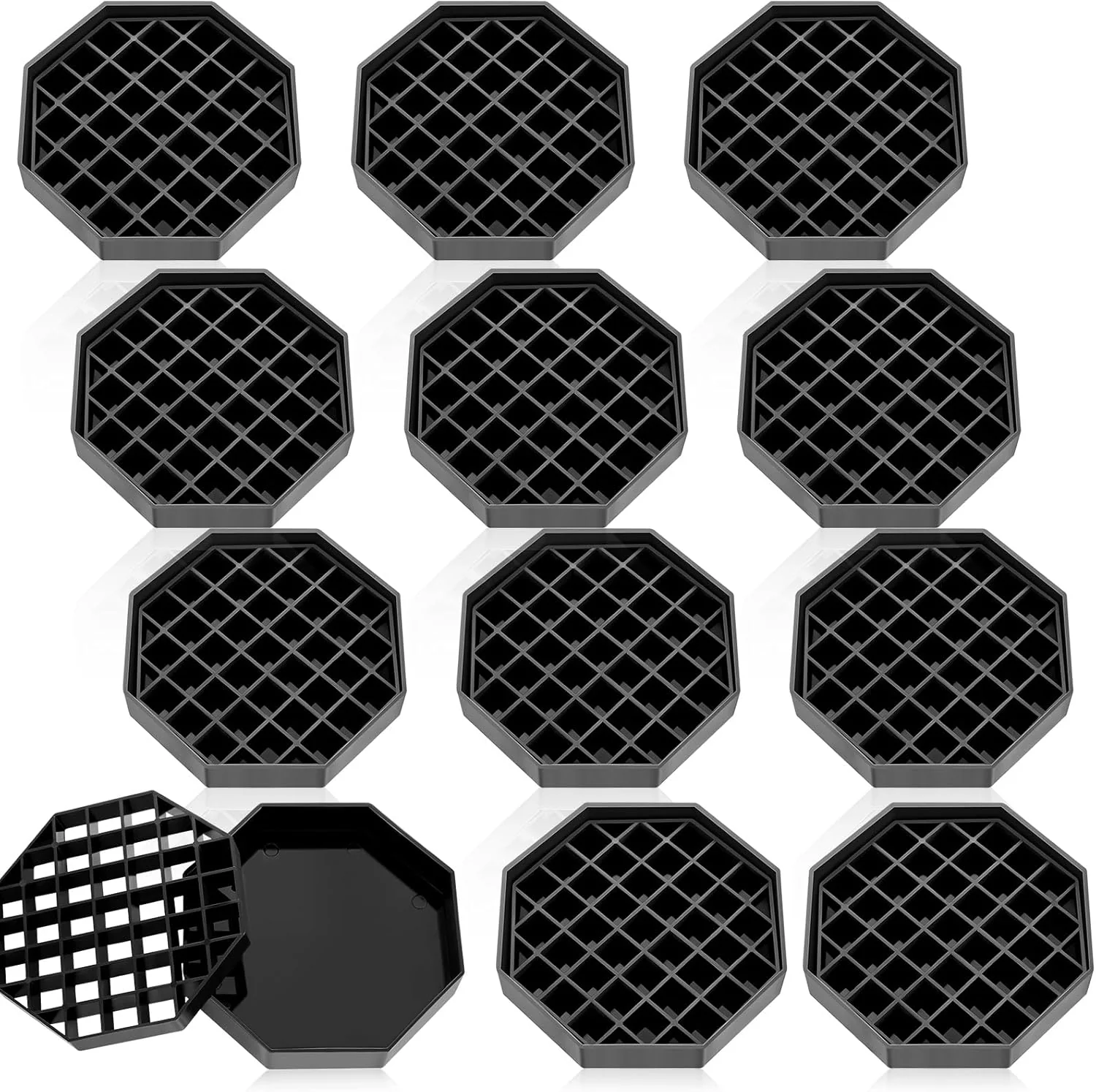 Premium Material Suclain 12 Pcs 4 Inch Coffee Drip Tray Black Plastic Octagon Coffee Countertop Drip Coaster with Honeycomb Grid for Drink Tea Wine Beverage Dispenser Eco-Friendly