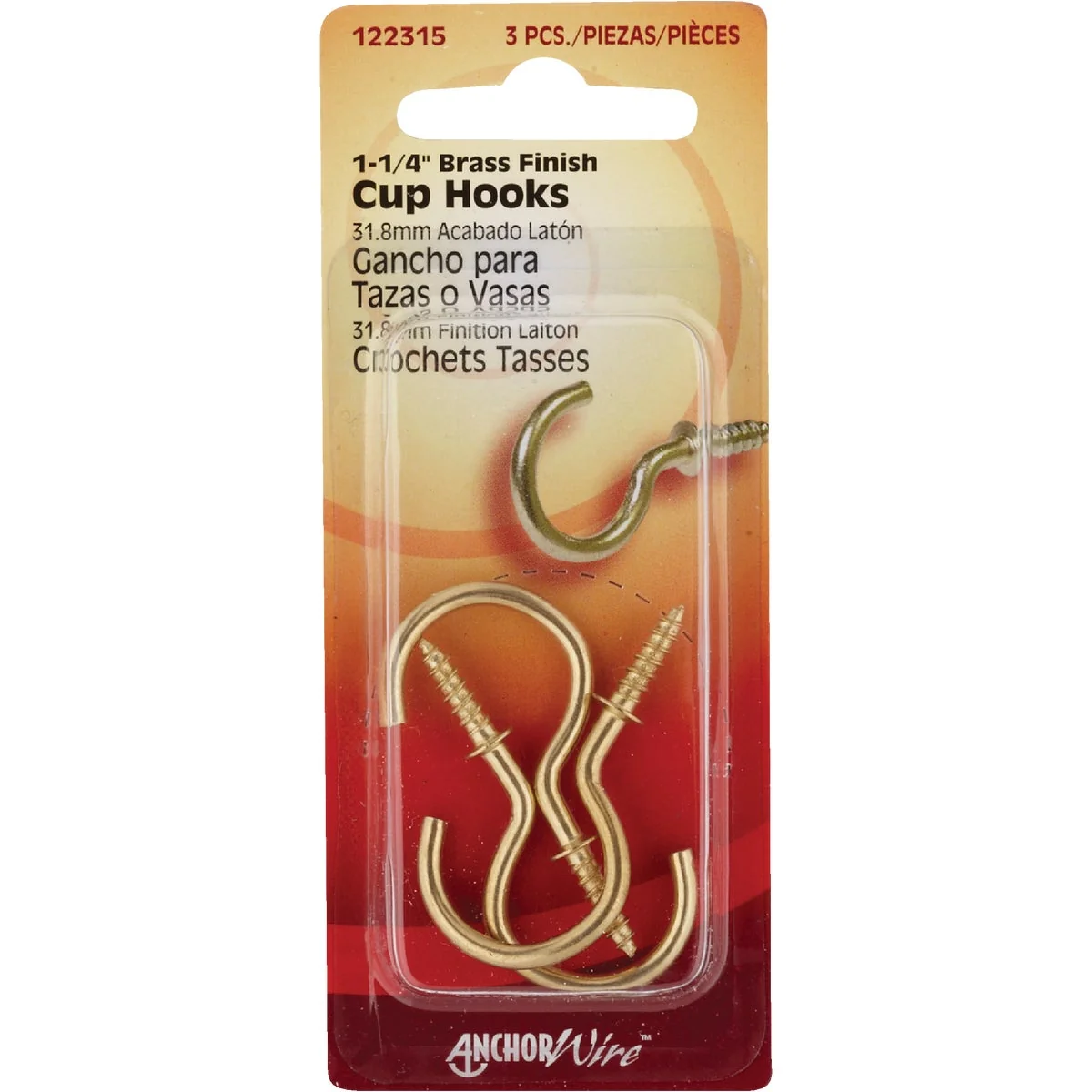Environmentally Friendly Hillman Anchor Wire 1-1 4 In. Brass Large Cup Hook 3 Count Reusable