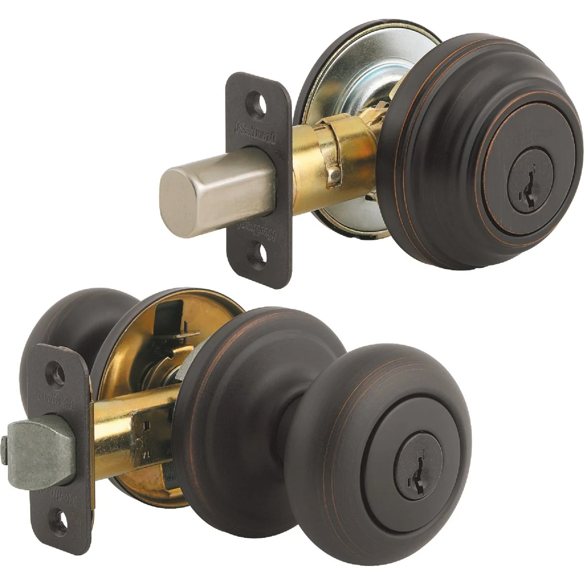 Environmentally Friendly Kwikset Signature Series Venetian Bronze Deadbolt and Door Knob Combo High-Grade