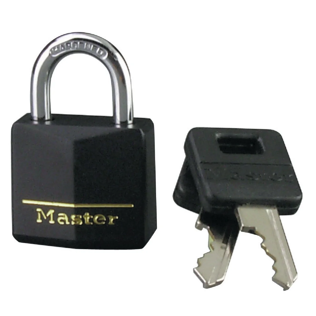Prestigious Master Lock 1-3 16 In. W. Black Covered Keyed Different Padlock Smart