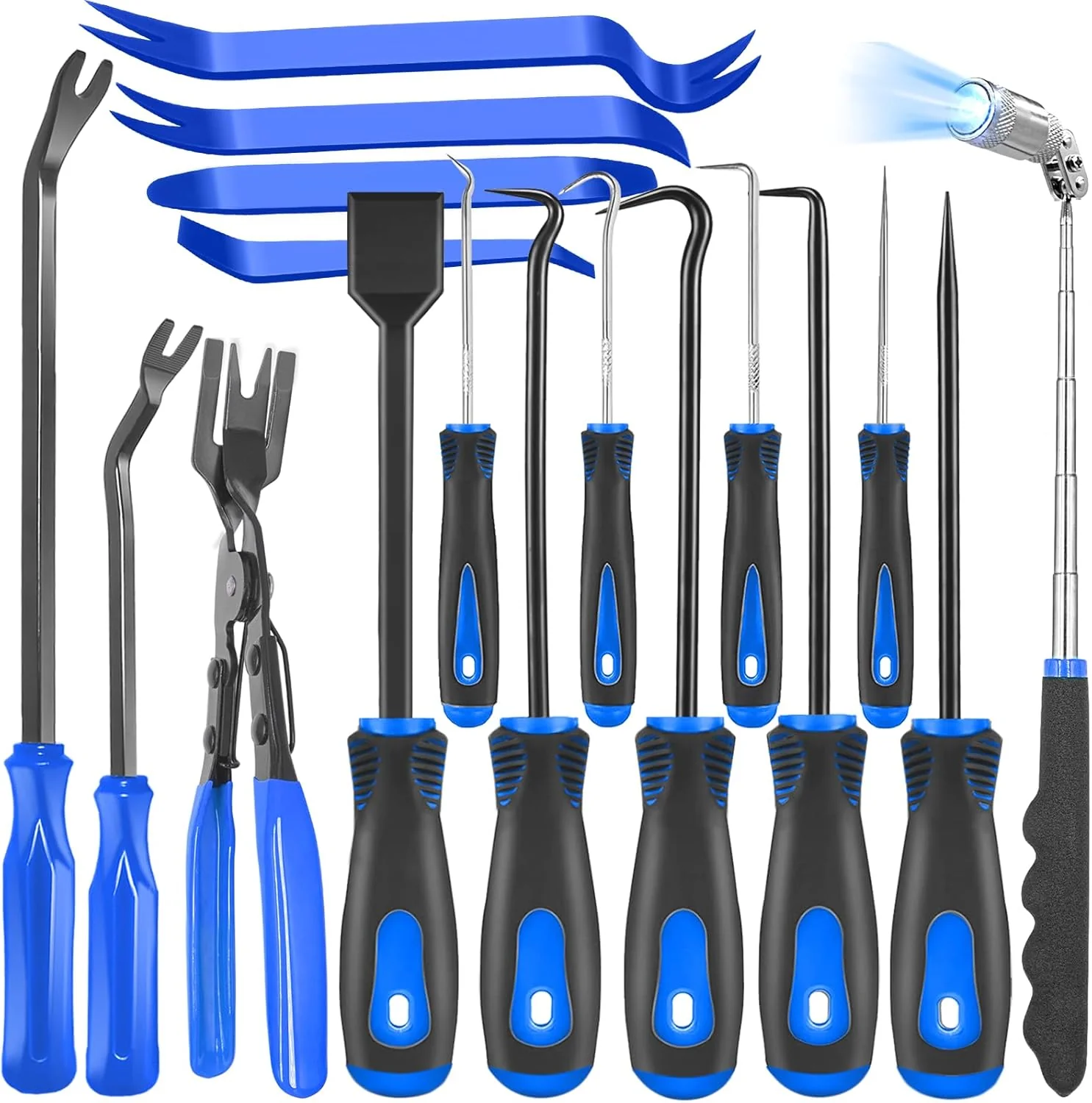 Advanced 17Pcs Mechanic Hook and Pick Tool Set Car Trim Removal Kit with Fastener Clip Pliers Rivet Puller Magnetic Pickup Gasket Scraper Efficient