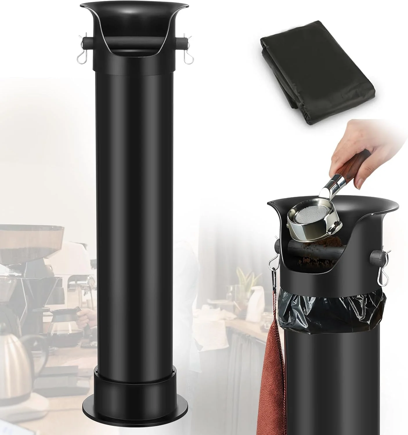 Dependable Curta Espresso Coffee Knock Box with Garbage Bags 30Pcs Commercial Knock Box for Coffee Grounds Coffee Shop Kitchen Bar Black Long-Lasting