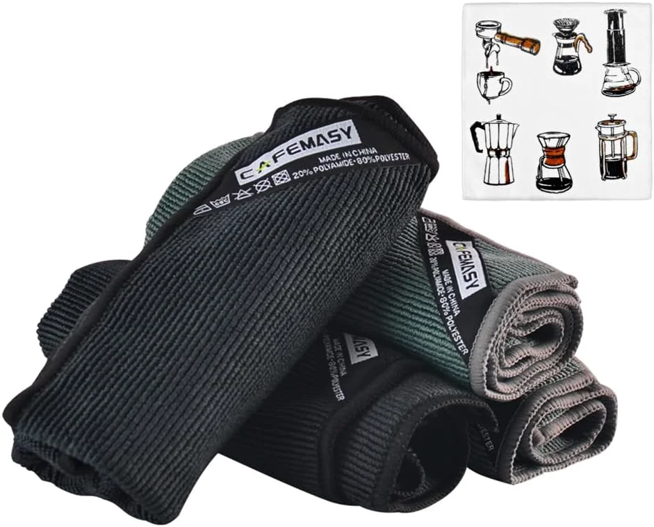 Authentic Cafemasy Barista Towels Espresso Bar Accessories 4 Pack Soft Absorbent Non-Abrasive Micro Cleaning Cloth for Barista to Clean Steam Wand Coffee or Premium Material