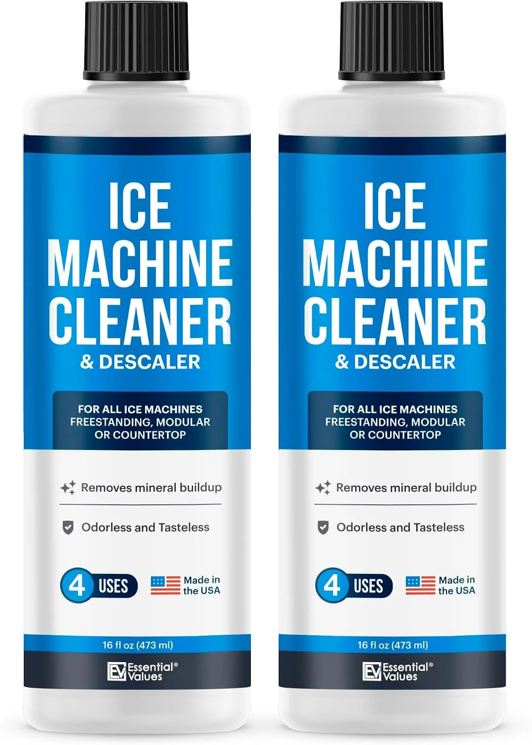 Fine Crafted Essential Values Ice Machine Cleaner and Descaler 2 Pack x 16 fl oz Nickel Safe Descaler Ice Maker Cleaner Compatible with All Major Brands Scotsman KitchenAid Made in the USA Organic