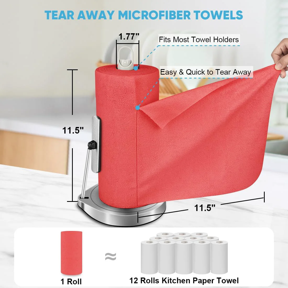World-Class AIDEA Red Microfiber Cleaning Cloth Roll-50PK Paper Towels 11.5 ×11.5 Soft