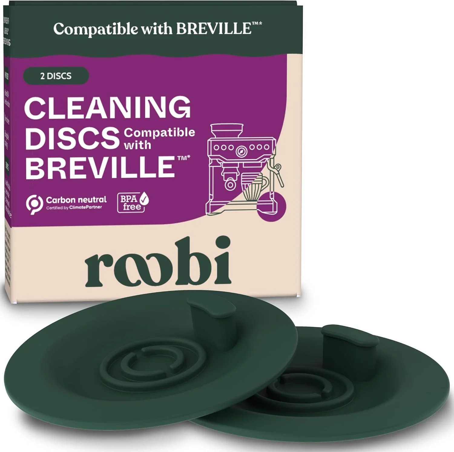 Breathable Roobi Espresso Cleaning Disc Compatible with Breville. 54mm Backflush for Disc Espresso Cleaning Tablets 2 Pack Natural