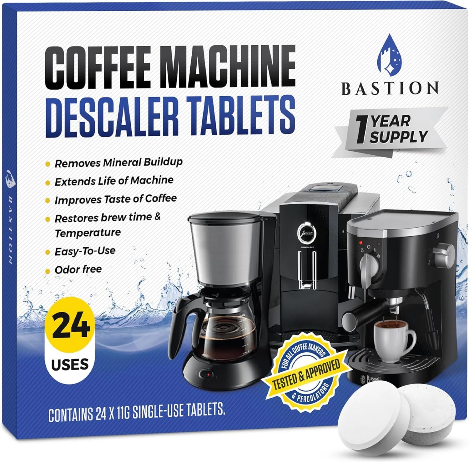 Casual Bastion Coffee Machine Cleaner amp Descaler Tablets - 24 Count Deep Clean amp Descale for Keurig Nespresso Ninja Braun Cuisinart amp More Extend Machine Life amp Enhance Coffee Flavor Next-Generation