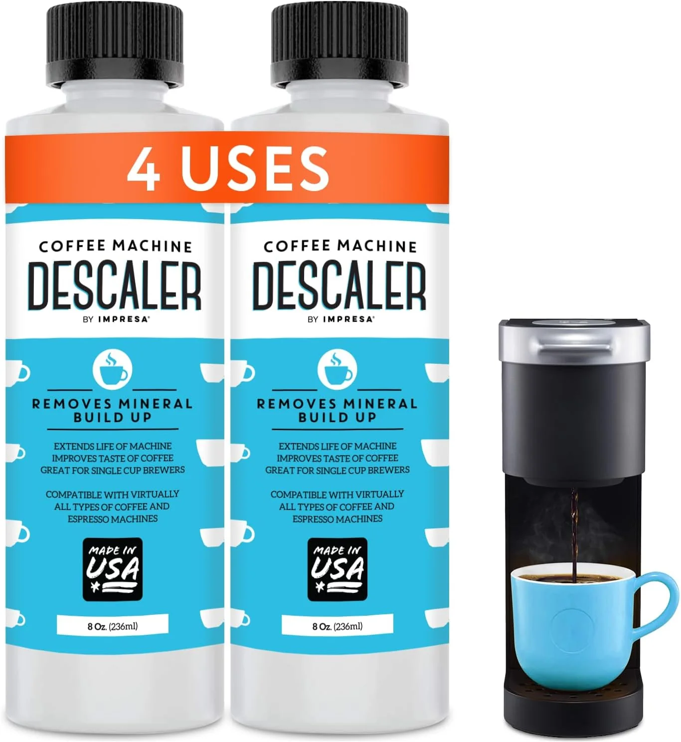Practical Descaler 2 Pack 2 Uses Per Bottle - Made in the USA - Universal Descaling Solution for Keurig Nespresso Enhanced