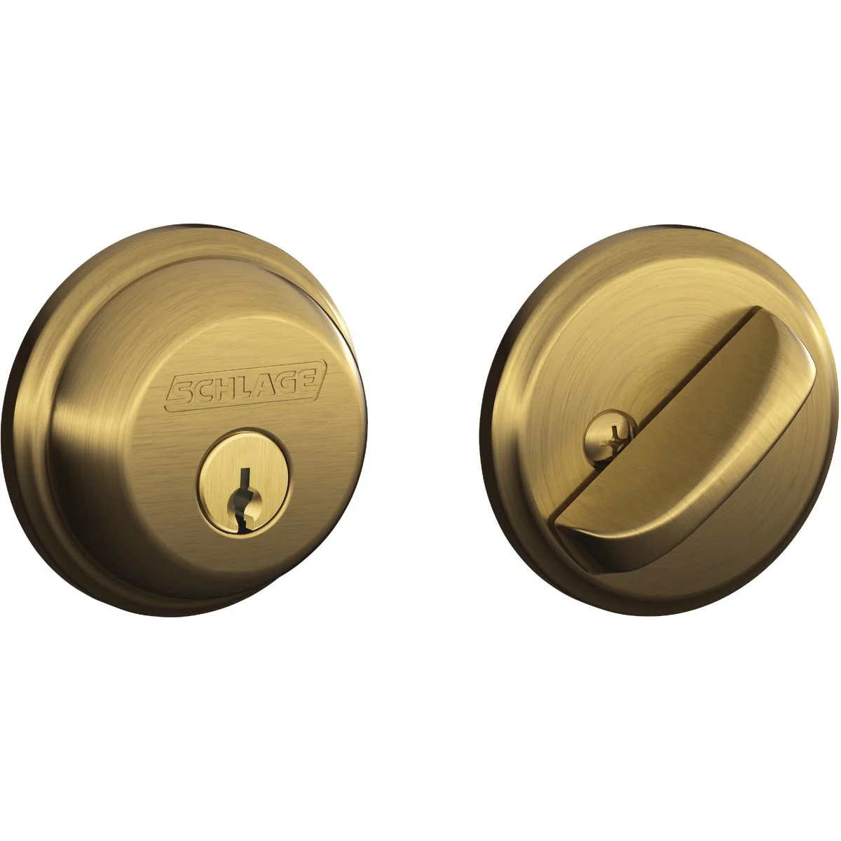 Long-Lasting Schlage Antique Brass Maximum Security Single Cylinder Deadbolt Contemporary