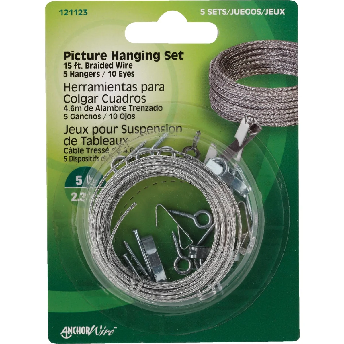 Reusable Hillman Anchor Wire 5 Lb. Capacity Picture Hanging Kit Authentic