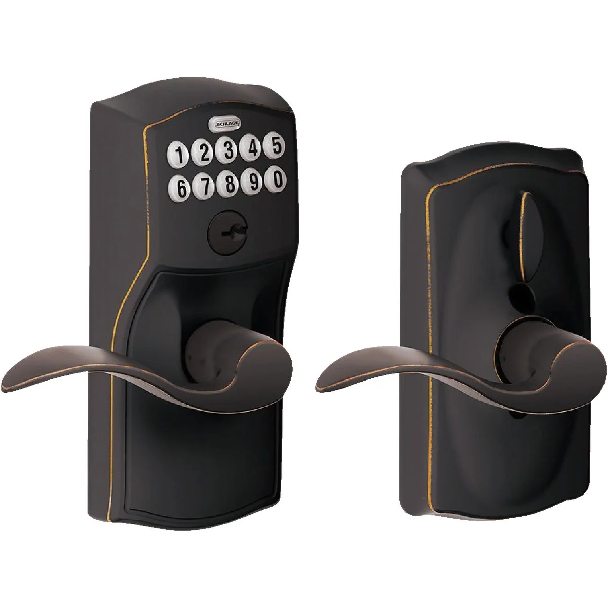 Fast Schlage Camelot Lever Aged Bronze Electronic Keypad Entry Lock Enhanced