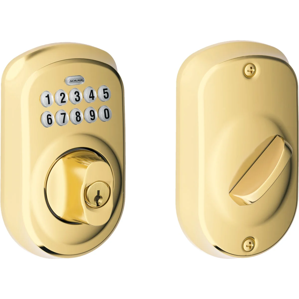 Durable Schlage Keypad Bright Brass Electronic Deadbolt Natural