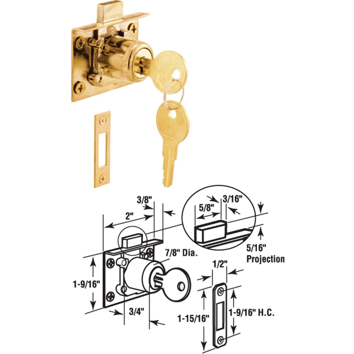 Easy-to-Use Defender Security Brass Drawer and Cabinet Lock with Keeper - Keyed Different Exceptional