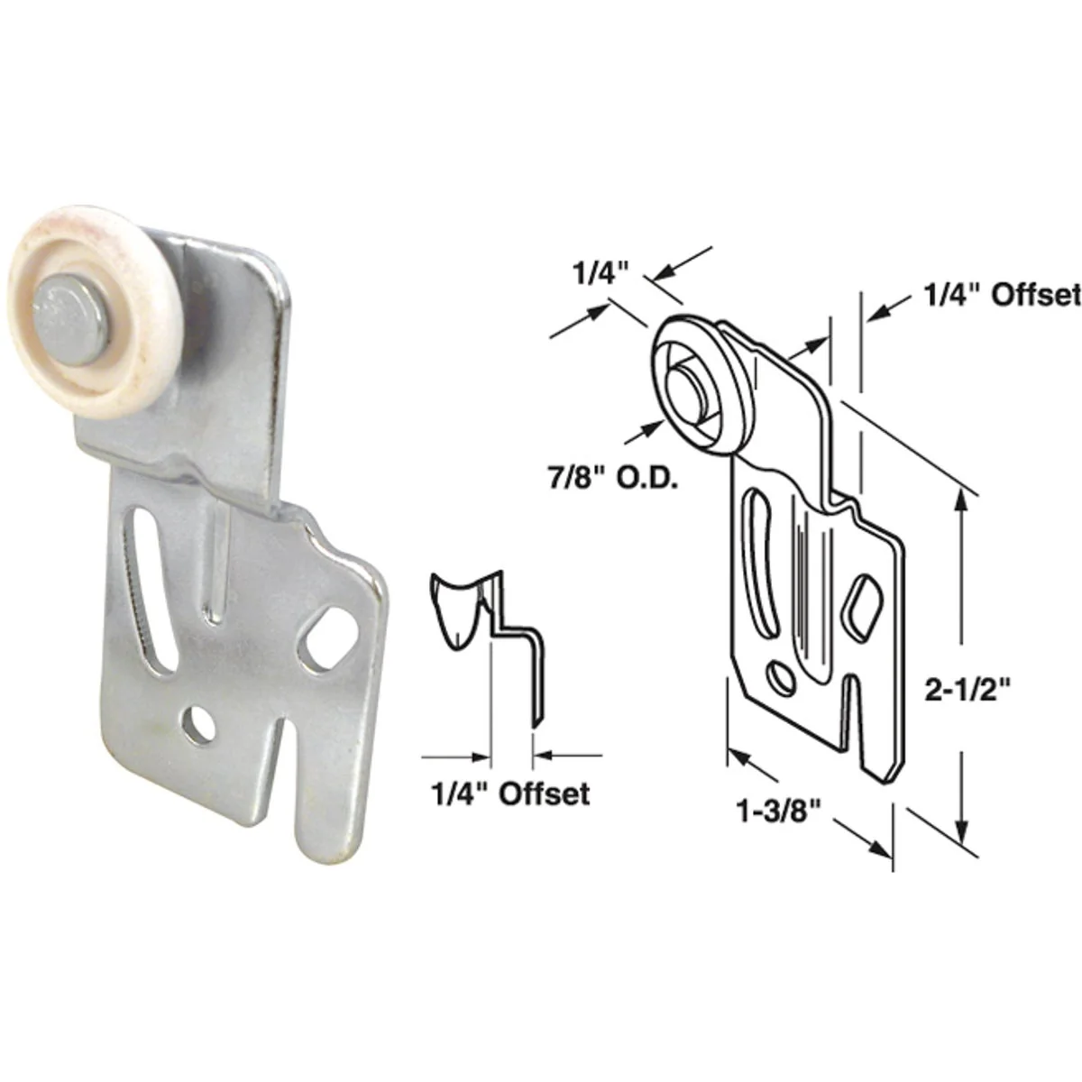 Effective Prime-Line Offset Adjustable 2-1 2 In. H. x 1 4 In. Single Wheel Front Bypass Door Roller 2-Count Fine