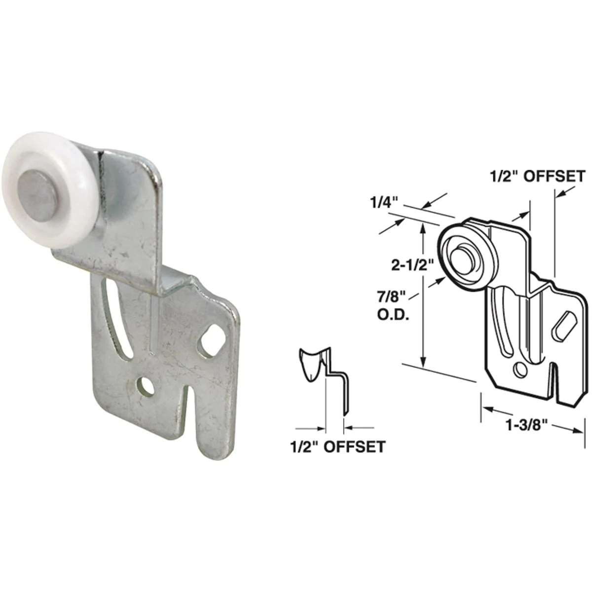 Contemporary Prime-Line Offset Adjustable 2-1 2 In. H. x 1 2 In. Single Wheel Back Bypass Door Roller 2-Count Selected