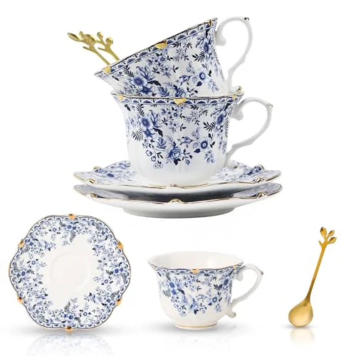 Elite Country Roses Bone China Tea Cup and Saucer Set 6 Count Crafted