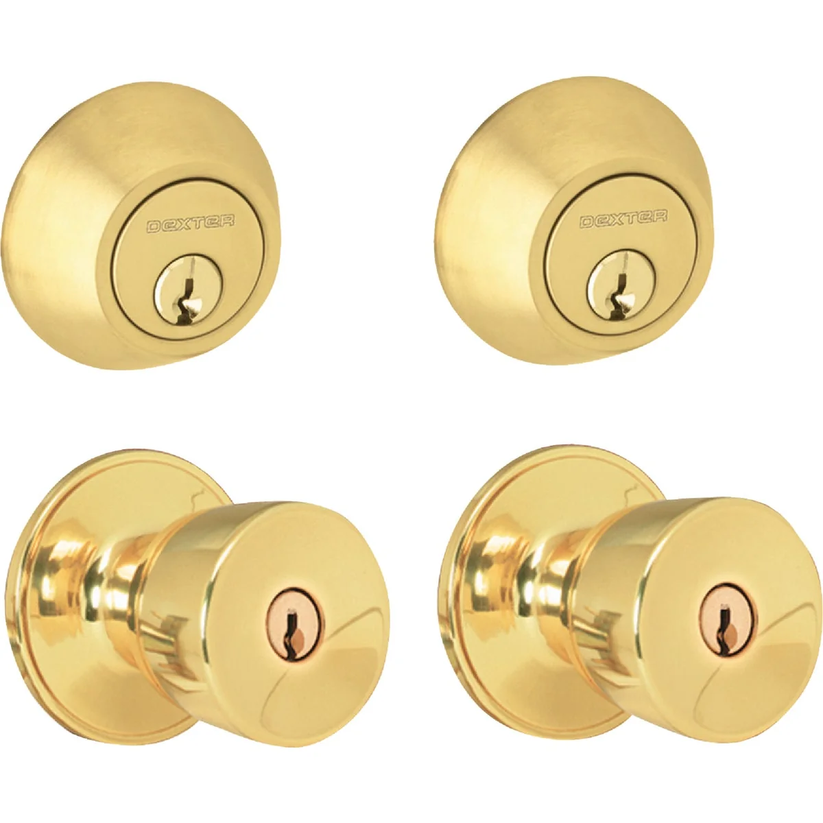 Recyclable Dexter Bright Brass Deadbolt and Door Knob Combo Selected