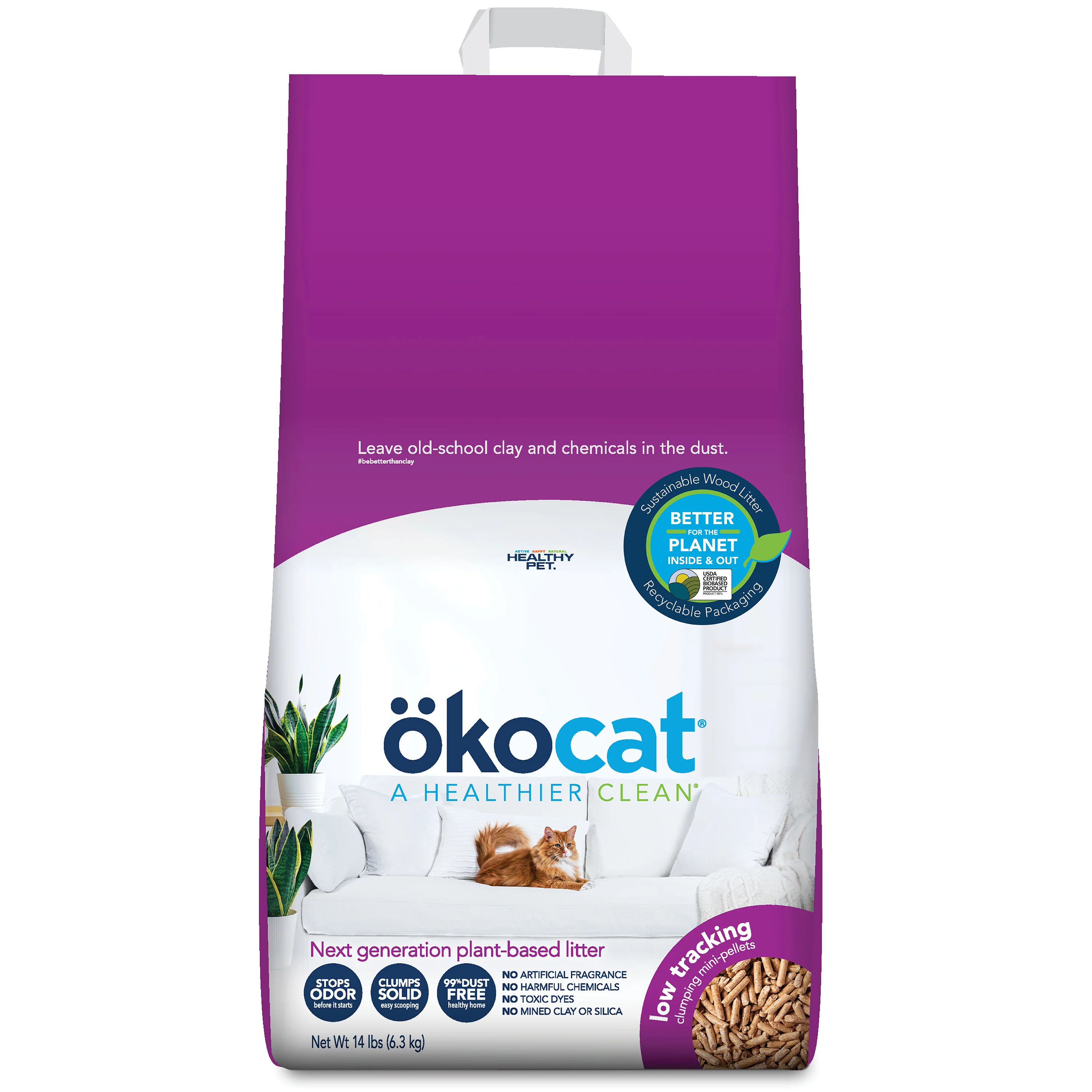 Certified okocat Low Tracking Clumping Wood Cat Litter Soft