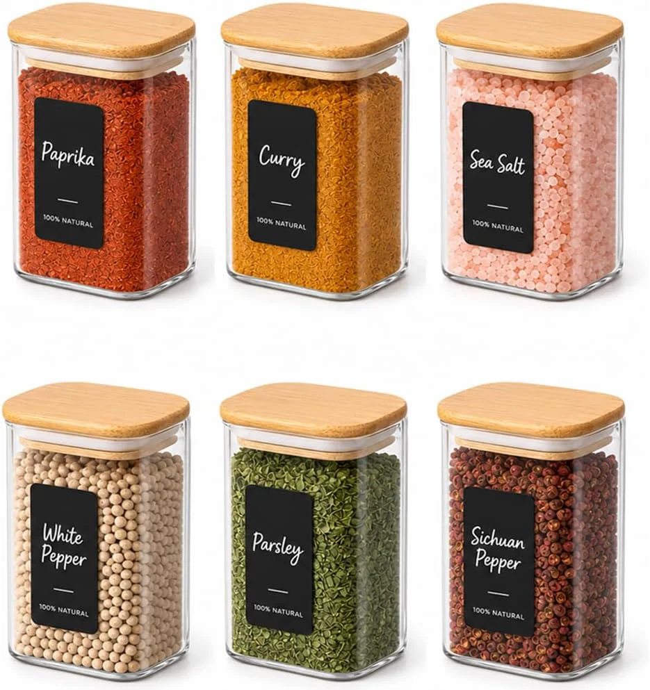 Sustainable ComSaf Glass Spice Jars 8oz Set of 6 Seasoning Containers with 9 Labels Dependable
