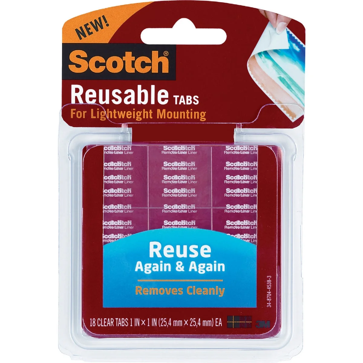 Excellent 3M Scotch 1 In. x 1 In. 1 Lb. Capacity Reusable Mounting Tabs 18-Pack User-Friendly