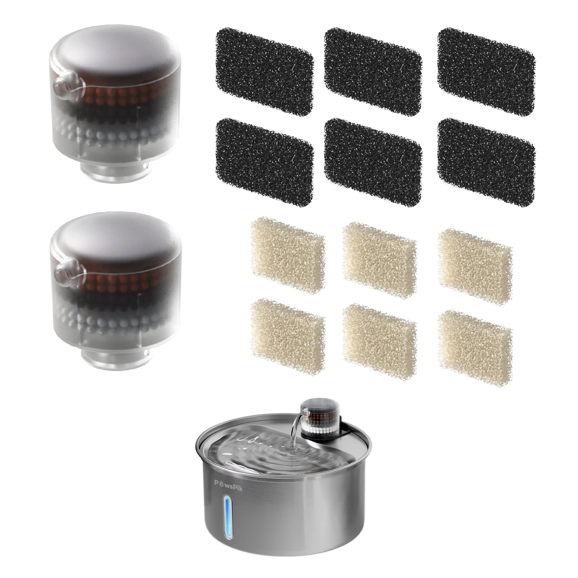 Soft PawsPik® PureFlow MAX Stainless Steel Cat and Small Dog Water Fountain Filters Elite