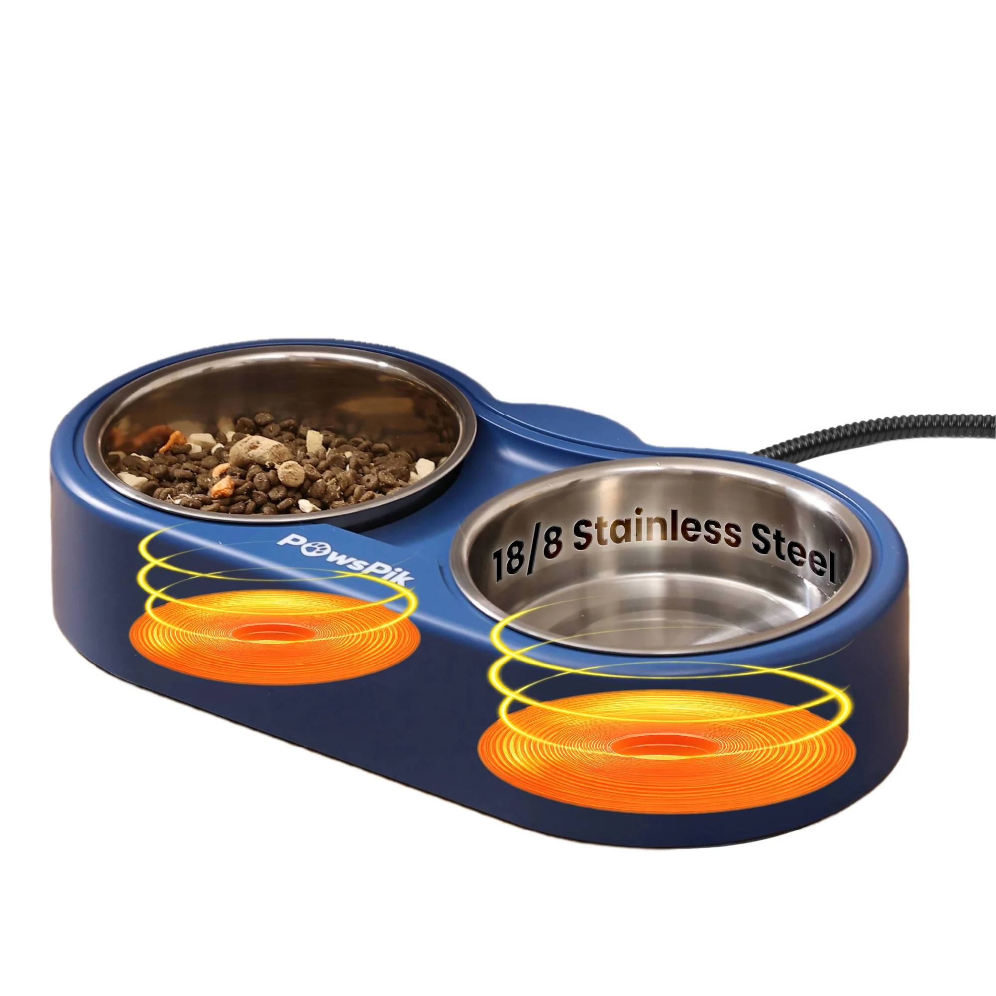 Convenient PawsPik® Heated Outdoor Pet Bowl Made With 18 8 Stainless Steel Blue 3 cups per bowl Healthy