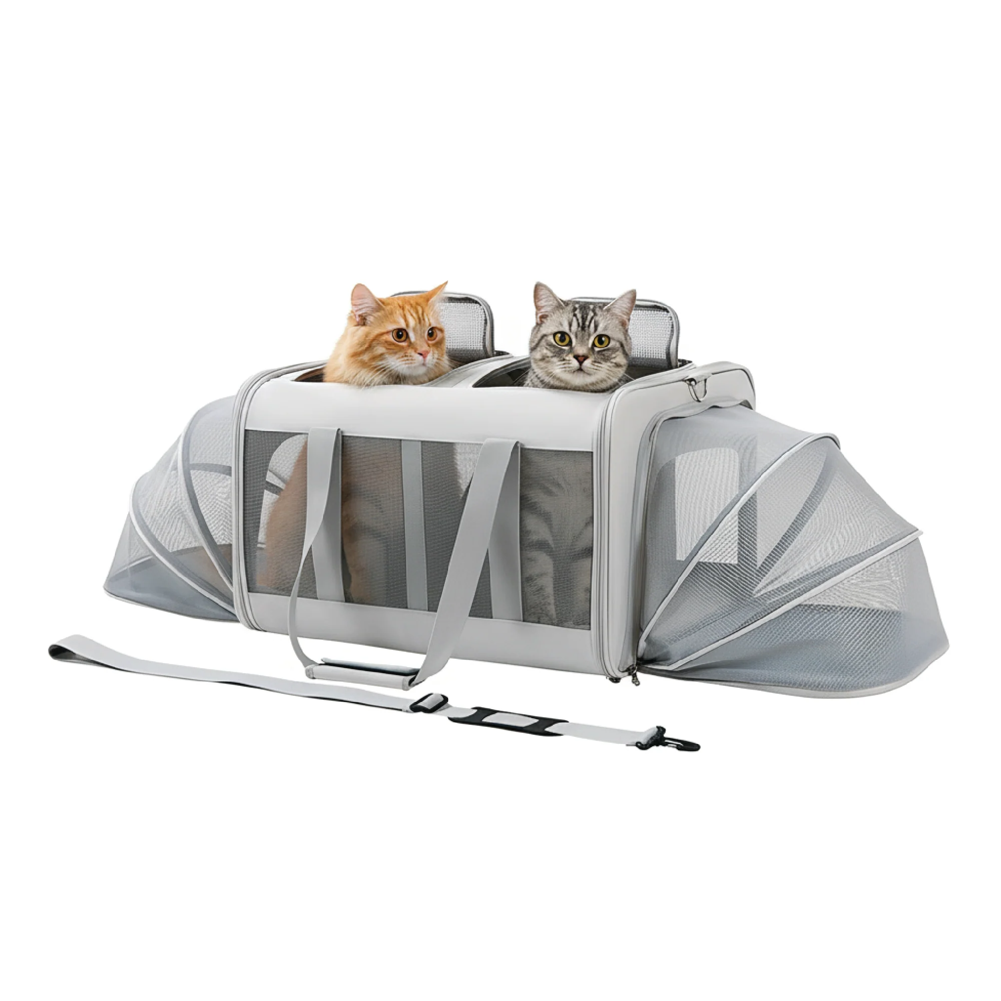 World-Class PawsPik® Portable Dual-Pet Dog Cat Carrier Light Gray Functional